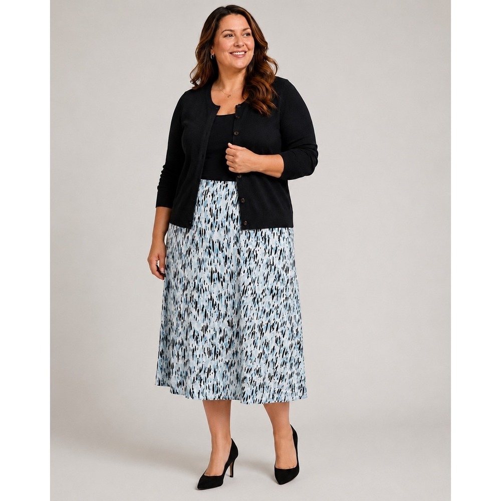 Kasper A-Line Skirt Plus Size 2X 20 Blue Black NWT Abstract Print Stretch Midi